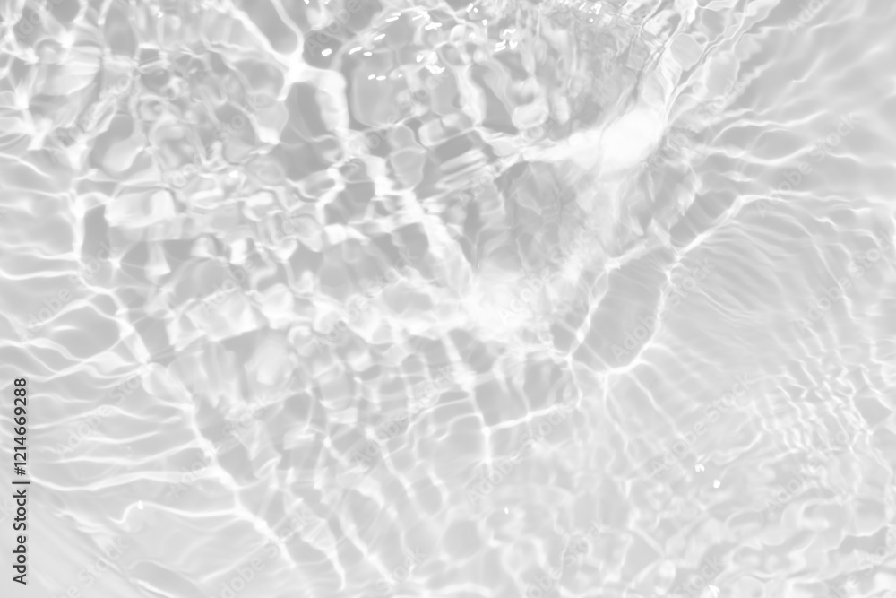 Naklejka premium White water with ripples on the surface. Defocus blurred transparent white colored clear calm water surface texture with splashes and bubbles. Water waves with shining pattern texture background.