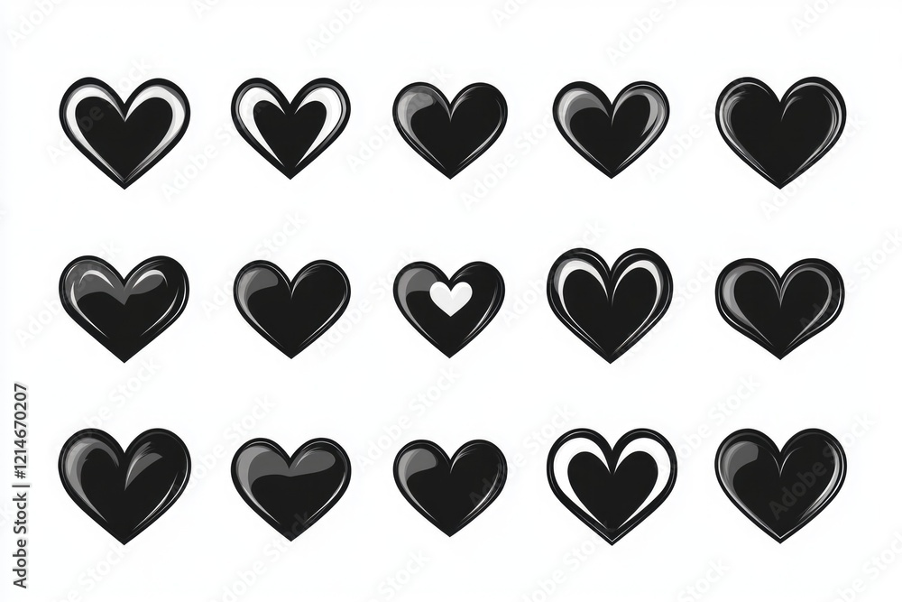 A collection of black hearts on a white background A collection of black hearts on a white background