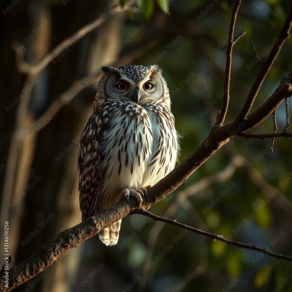 A picture of a blurry owl on a tree branch at night A picture of a blurry owl on a tree branch at night