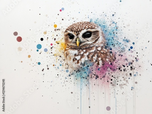 A colorful owl is the main subject of this abstract painting photo