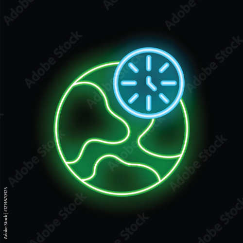 Neon sign depicting the concept of global time zones, perfect for illustrating international business or travel