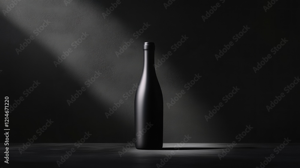 Dark bottle, studio shot, light beam, minimalist Dark bottle, studio shot, light beam, minimalist