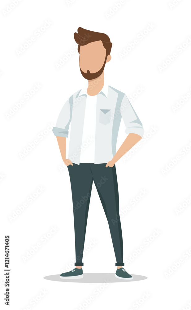 A relaxed illustration of a young man wearing casual attire, standing confidently with his hands in his pockets. The design conveys a sense of confidence, simplicity, and approachability. A relaxed illustration of a young man wearing casual attire, standing confidently with his hands in his pockets. The design conveys a sense of confidence, simplicity, and approachability.