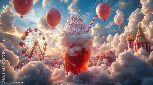 Carnivalthemed soda float illustration with ferris wheels and balloons photo