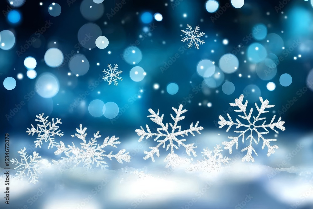 Naklejka premium Serene atmosphere created by snowy backdrop and twinkling bokeh