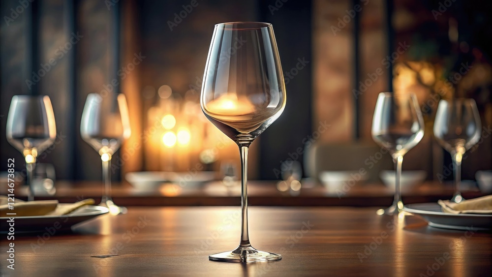 Elegant wine glass with curved body and slender stem on a formal dining table setting, Formal dinner party, dinnerware collection, sophisticated decor Elegant wine glass with curved body and slender stem on a formal dining table setting, Formal dinner party, dinnerware collection, sophisticated decor