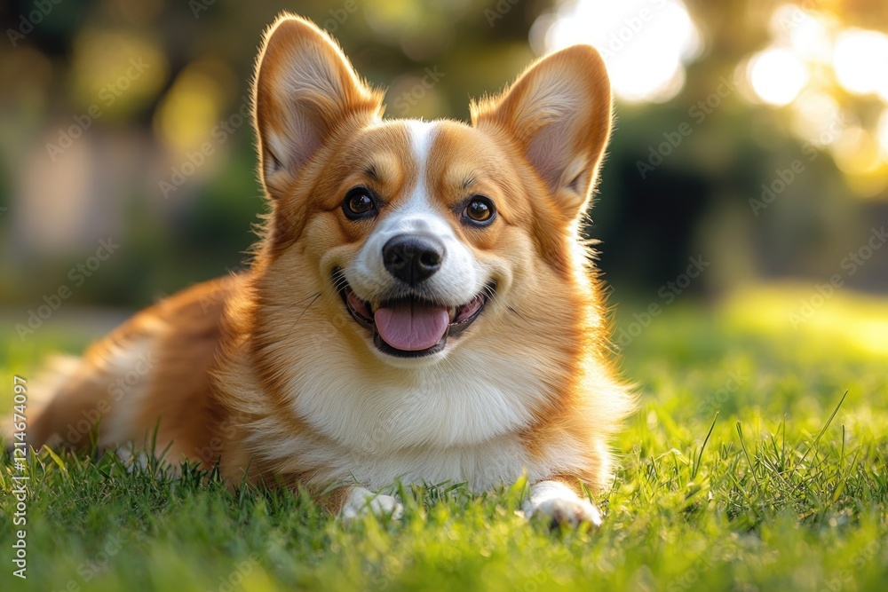A brown and white dog lying on a lush green grassy field A brown and white dog lying on a lush green grassy field