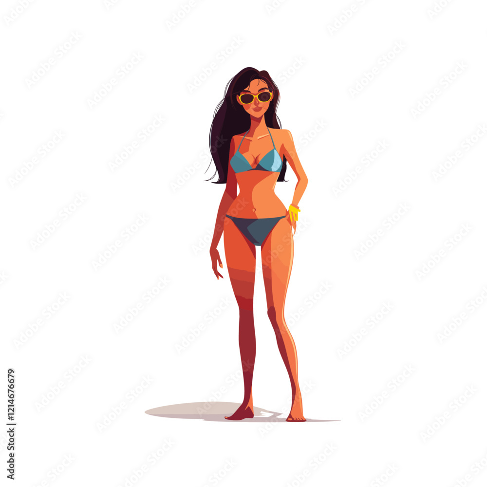 Bikini girl mascot logo flat vector design