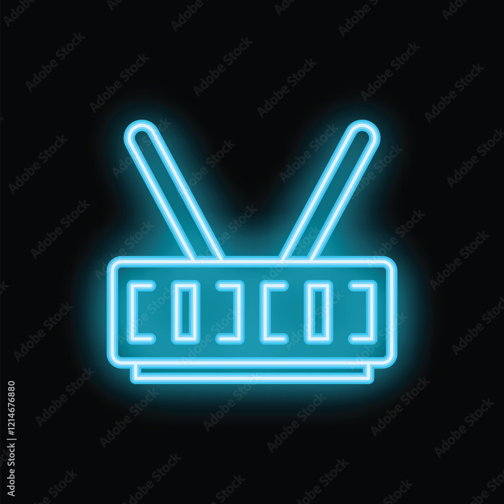 Neon sign of a wifi router glowing on a black background Neon sign of a wifi router glowing on a black background