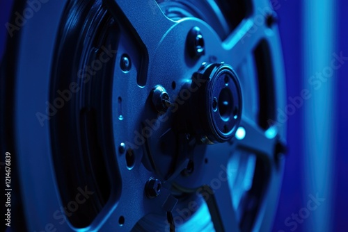 A close-up shot of a blue film reel, ideal for use in film or photography related contexts photo