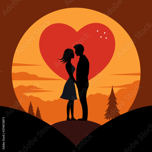 Romantic Love at Sunset Silhouette High-Quality Vector Illustration