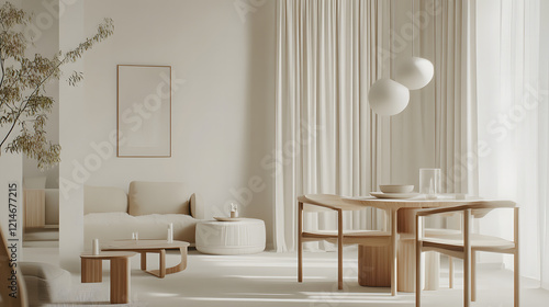 Minimalist workspace with clean white walls and contemporary furniture.