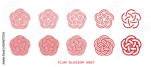 Mizuhiki Knot "Plum Blossom" Collection. Japanese Traditional Knot Design Isolated On Transparent Background. Vector Editable.