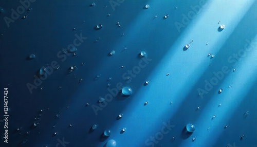 Dark Blue Textured Surface with Water Droplets and Diagonal Light Beam