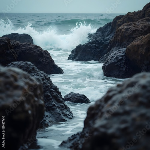 Dynamic interplay of rocks and waves in coastal landscape