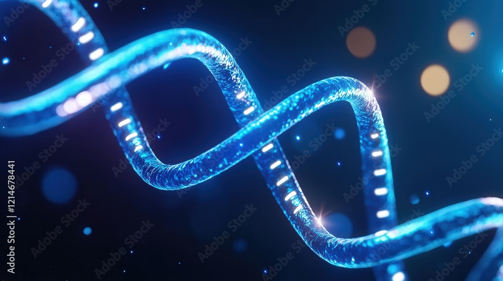 A digital double helix of DNA glowing in blue and white, representing genetic research in a scientific A digital double helix of DNA glowing in blue and white, representing genetic research in a scientific