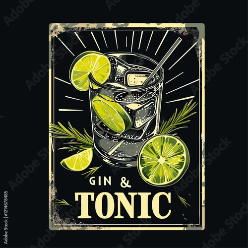 Gin tonic label icon flat vector design