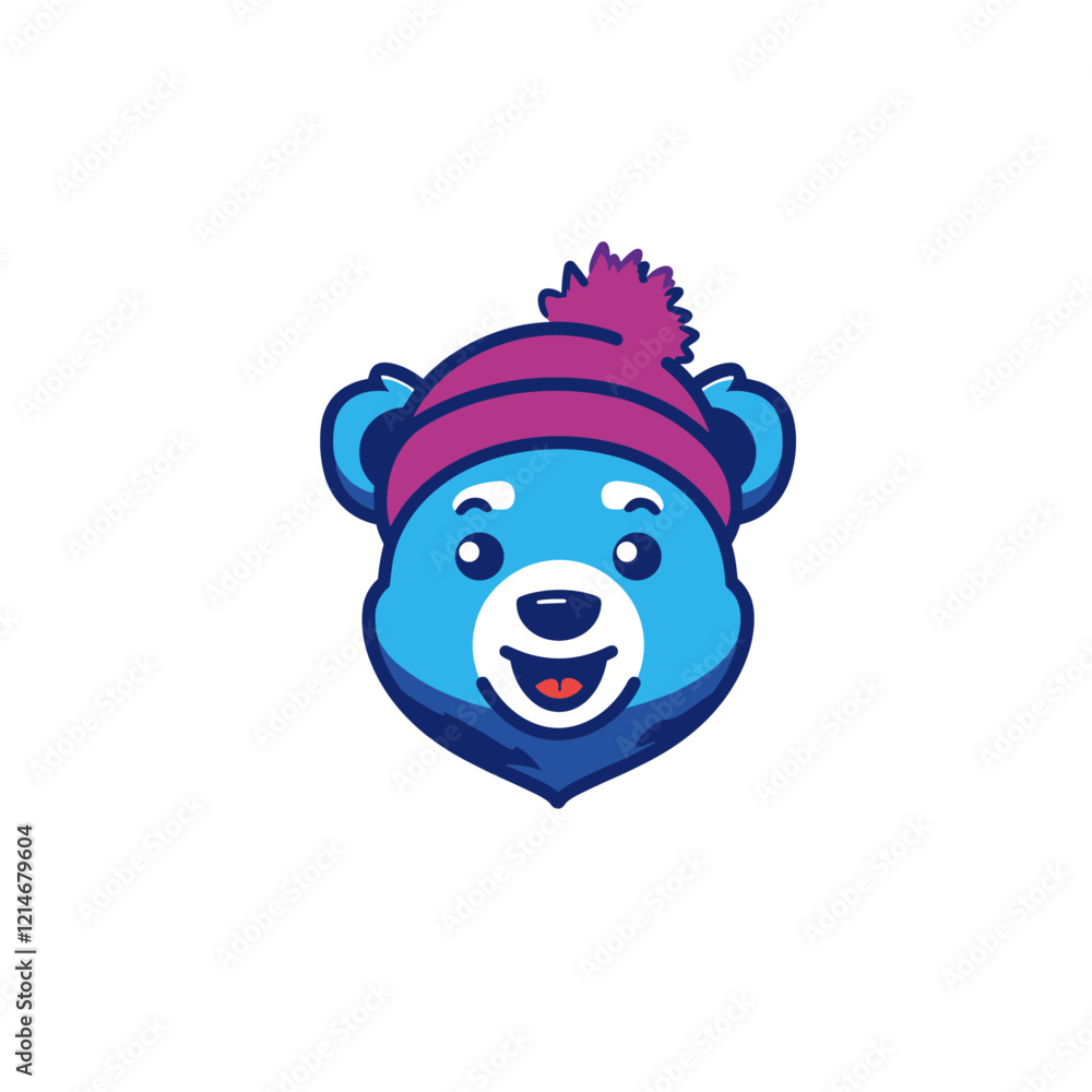 Obraz premium Blue bear mascot logo icon flat vector design