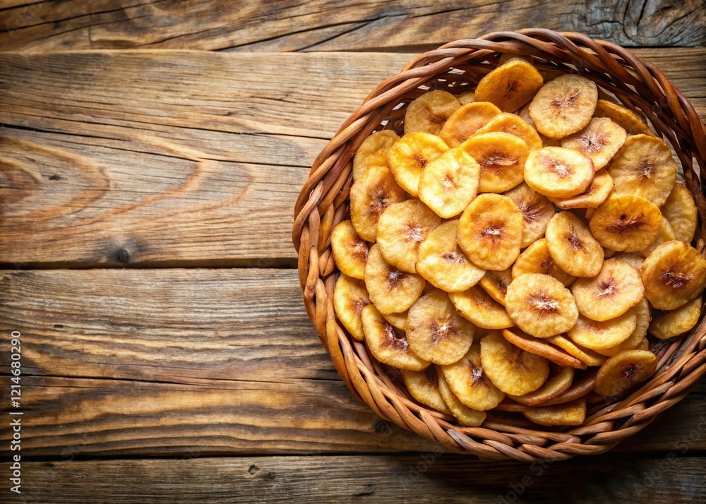 Fototapeta premium Sun-Dried Banana Chips in Traditional Threshing Basket - Organic Snack Food