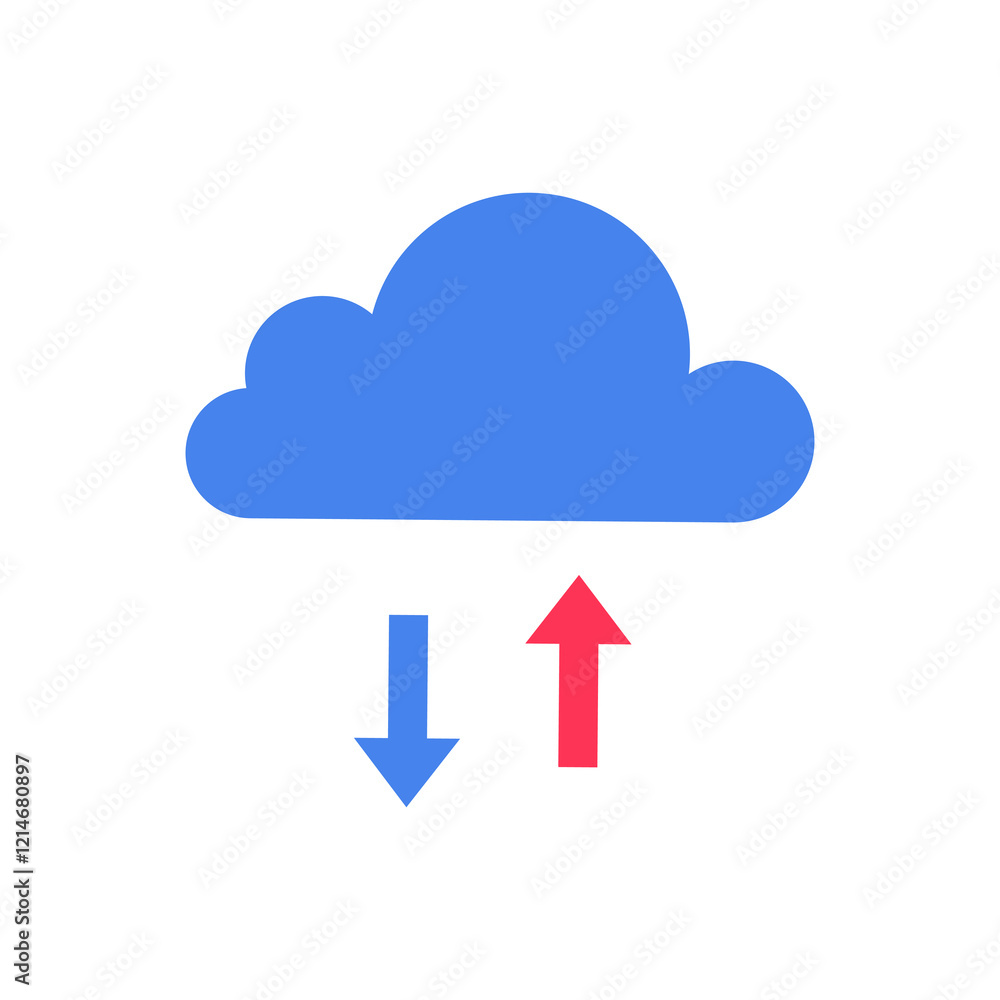 Upload And Download Cloud Icon In Flat Vector Illustration Symbolizing Data Transfer, File Sharing, And Cloud Computing, Isolated On White Background Upload And Download Cloud Icon In Flat Vector Illustration Symbolizing Data Transfer, File Sharing, And Cloud Computing, Isolated On White Background