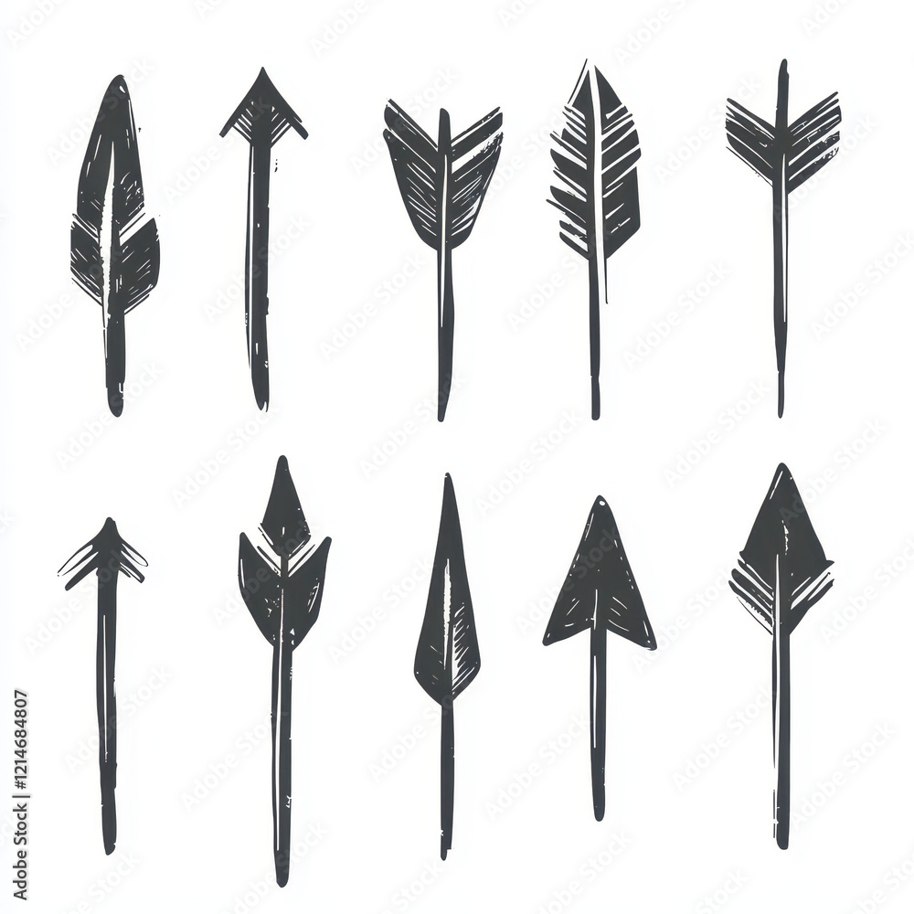 Quirky handwritten arrow illustrations, irregular and fun strokes, creative art style, isolated on white background Quirky handwritten arrow illustrations, irregular and fun strokes, creative art style, isolated on white background