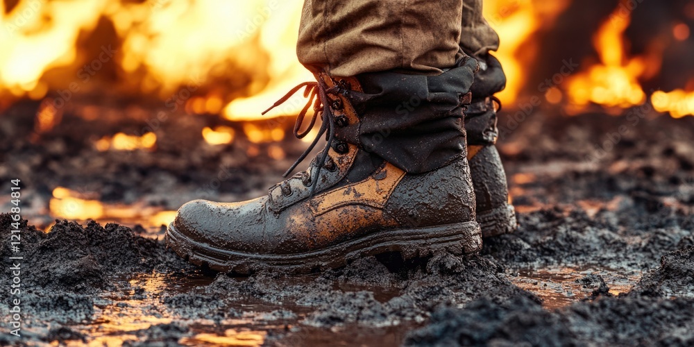 A person stands near a burning flame A person stands near a burning flame