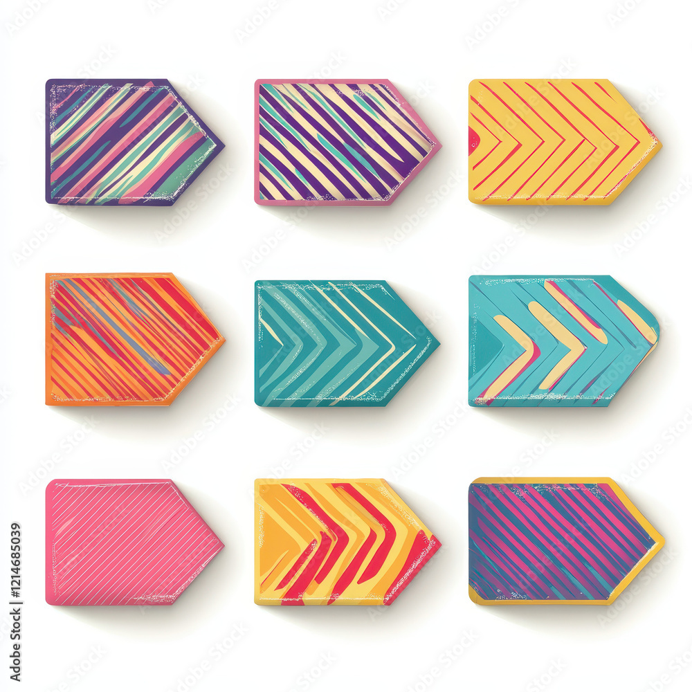 Striped arrow buttons vector, bold and vibrant with layered textures, digital art, isolated on white background Striped arrow buttons vector, bold and vibrant with layered textures, digital art, isolated on white background