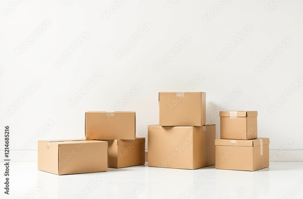 Empty cardboard boxes on a white background. Copy space. Empty cardboard boxes on a white background. Copy space.