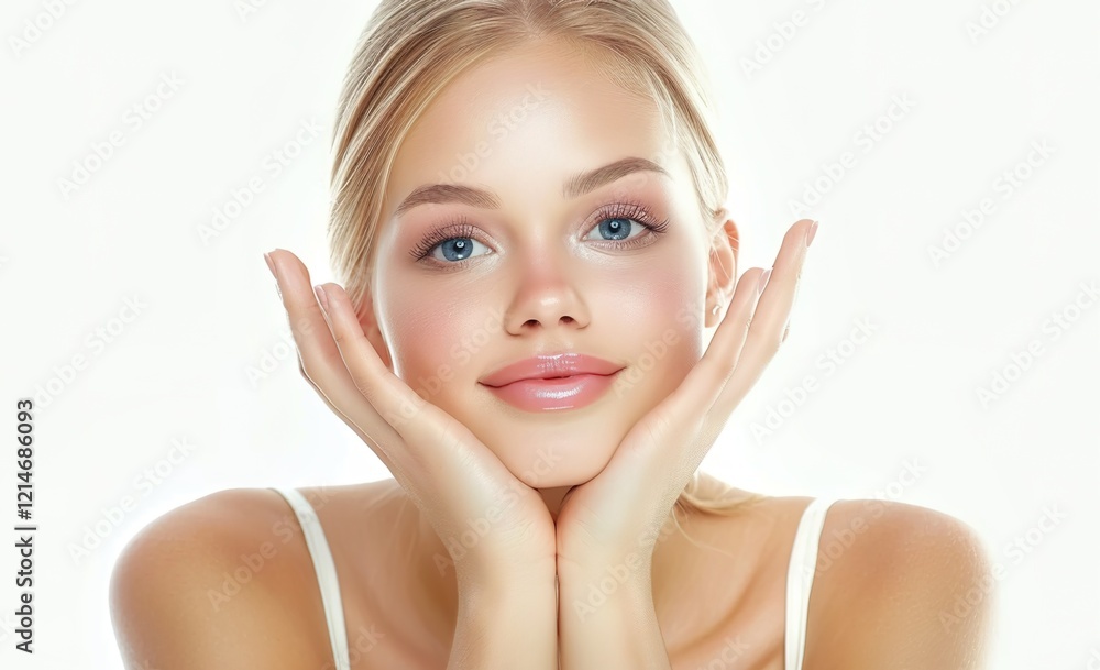 Beautiful Young Woman with clean fresh skin, blond hair, blue eyes and pink lips. Concept of facial treatment . Cosmetology , beauty and spa . Beautiful Young Woman with clean fresh skin, blond hair, blue eyes and pink lips. Concept of facial treatment . Cosmetology , beauty and spa .