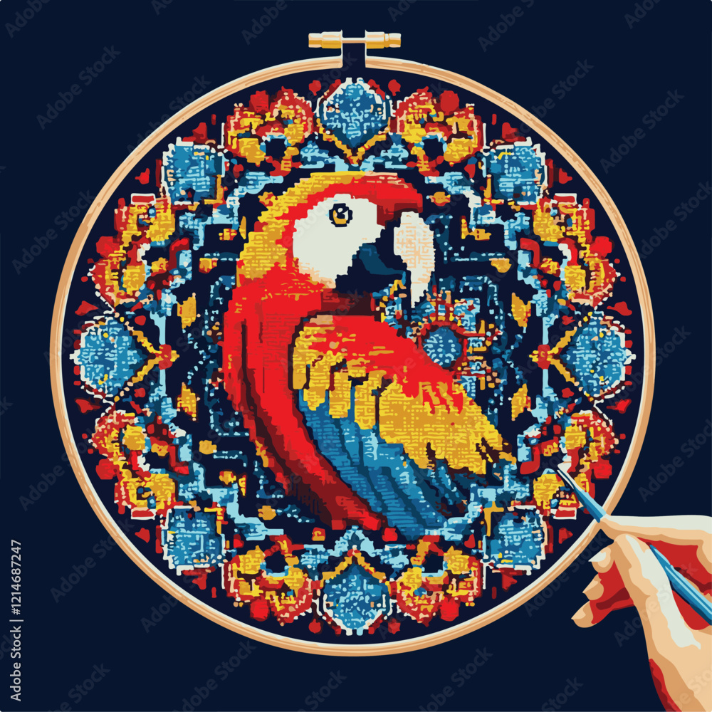 Naklejka premium Beautiful-parrot Cross Stitch Pattern vector illustration 07