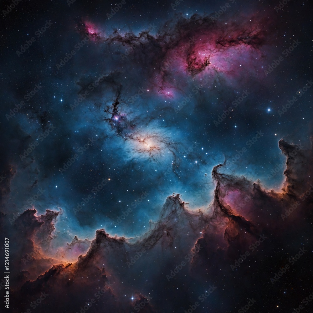 Fototapeta premium Galaxy Nebula: A deep-space scene featuring vibrant nebulae and distant stars.