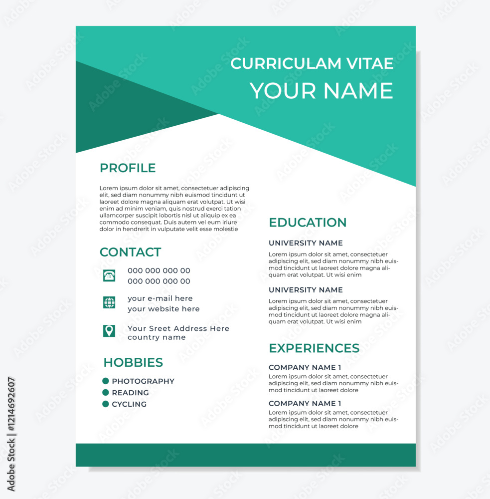 Creative Modern Clean  Clear simple CV design template with Organic shape 