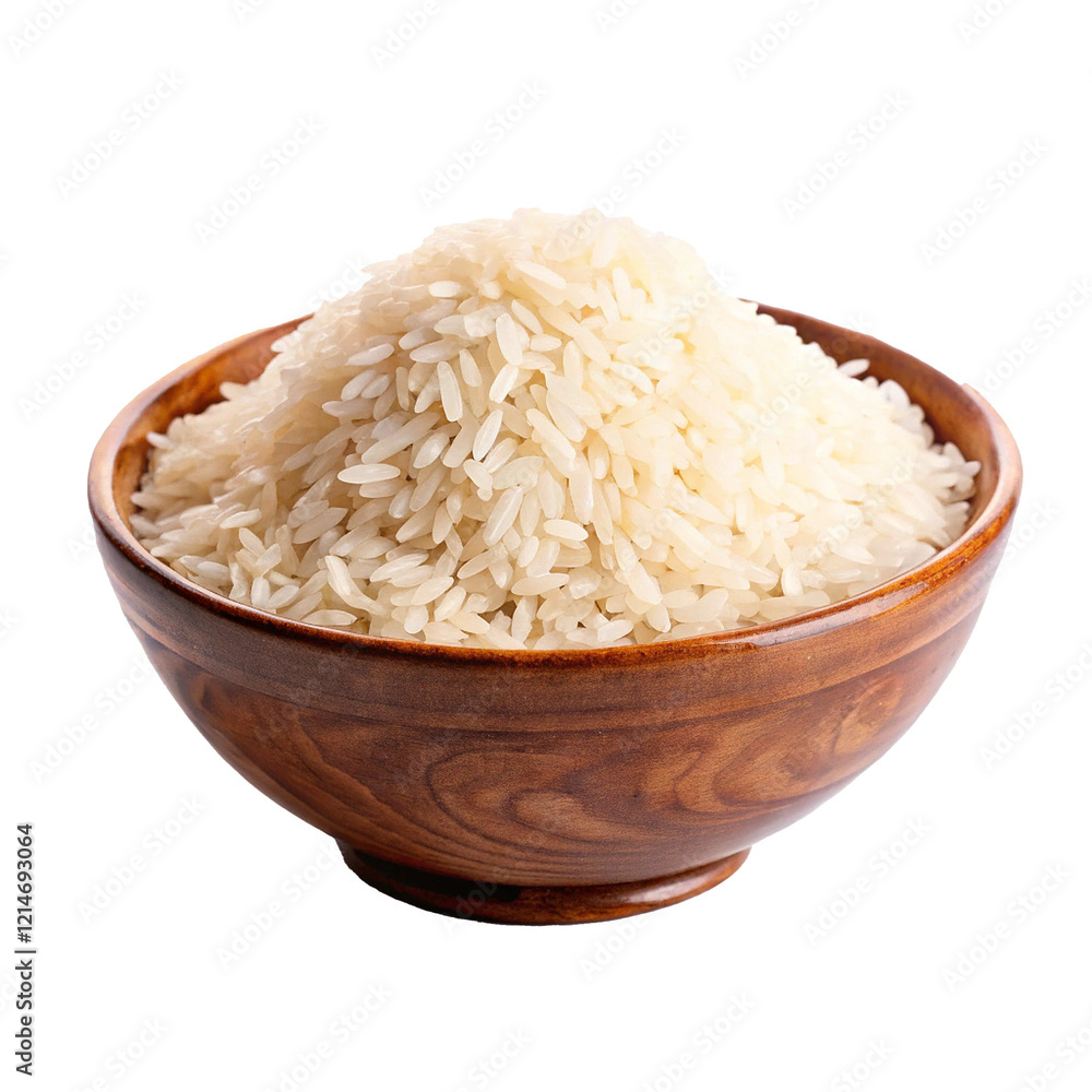 A Wooden Bowl Filled with a Generous Portion of Cooked White Rice A Wooden Bowl Filled with a Generous Portion of Cooked White Rice
