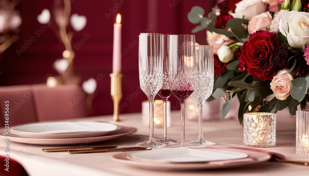 Elegant Crystal Glassware and Romantic Table Setting for a Special Occasion Elegant Crystal Glassware and Romantic Table Setting for a Special Occasion
