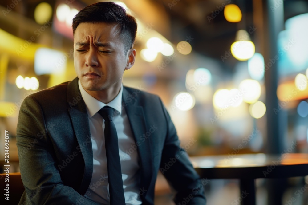 Fototapeta premium Man in suit and tie working at a table, possibly preparing for meeting or presentation