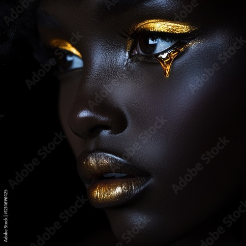 A portrait with golden makeup accents.