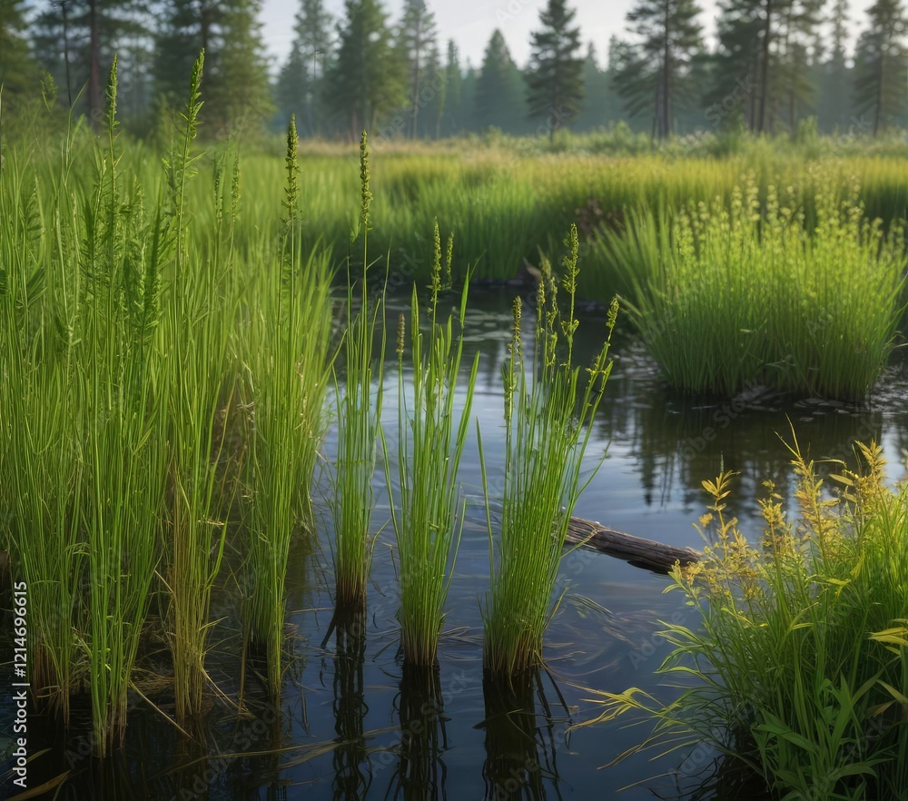 Field Horsetail in a wetland environment with aquatic plants, Botany, Aquatic Botany Field Horsetail in a wetland environment with aquatic plants, Botany, Aquatic Botany
