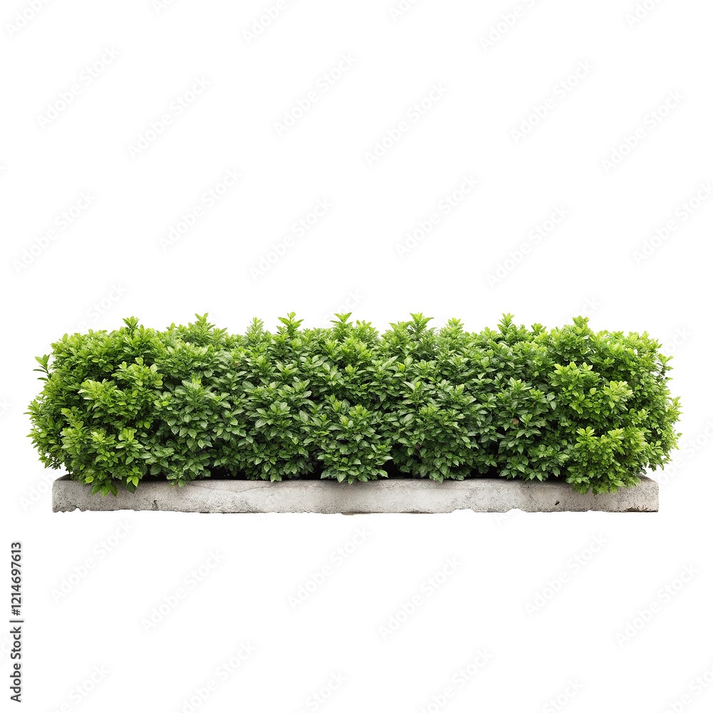 Lush Green Hedge Planted in a Long Stone Planter Box Lush Green Hedge Planted in a Long Stone Planter Box