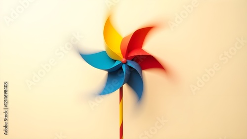A whirling pinwheel with bold colors against a blurred background