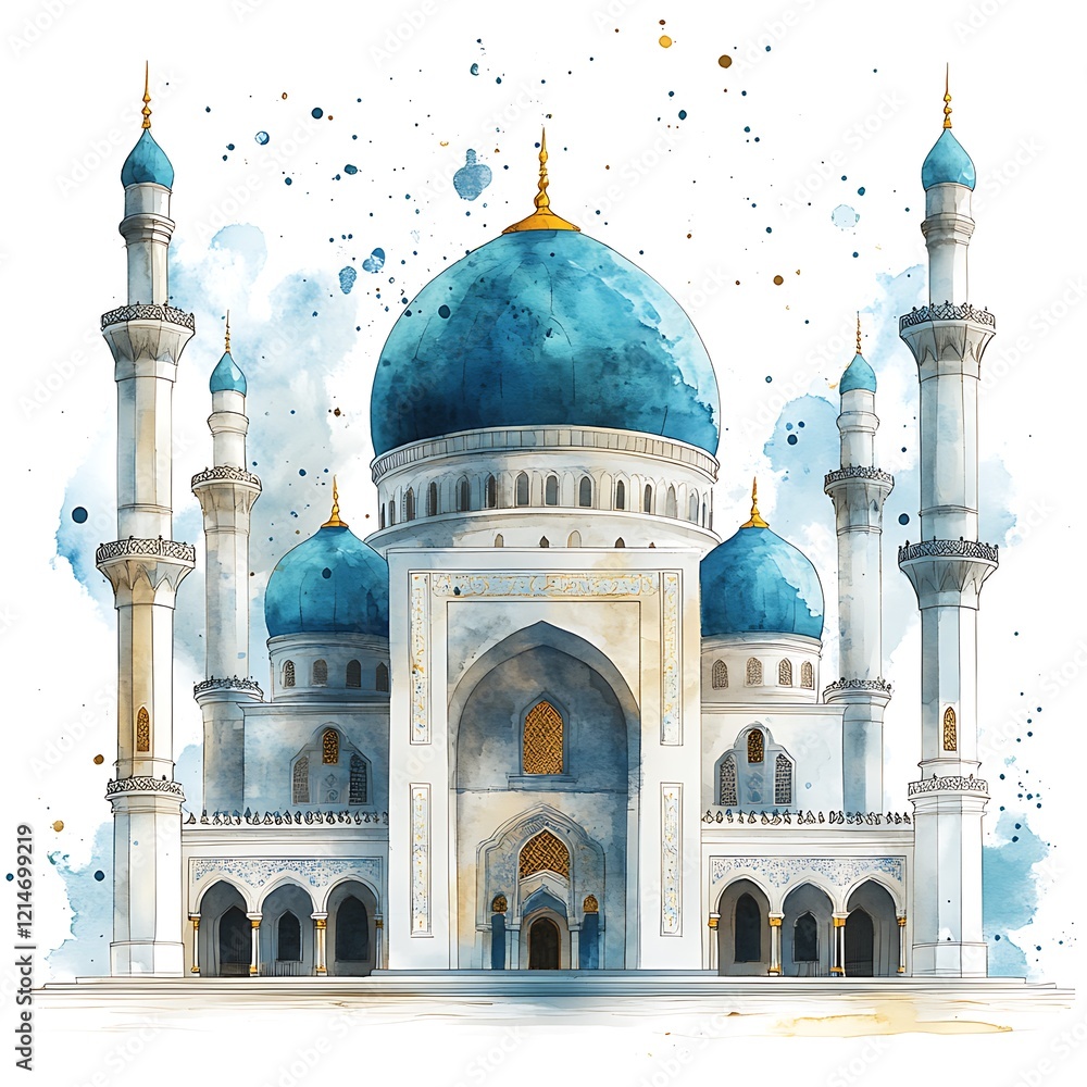 Obraz premium modern Ramadan design with mosque watercolor