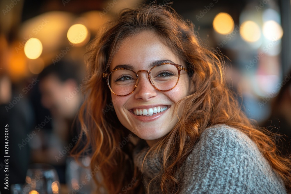 A happy woman wearing glasses smiles directly at the camera A happy woman wearing glasses smiles directly at the camera