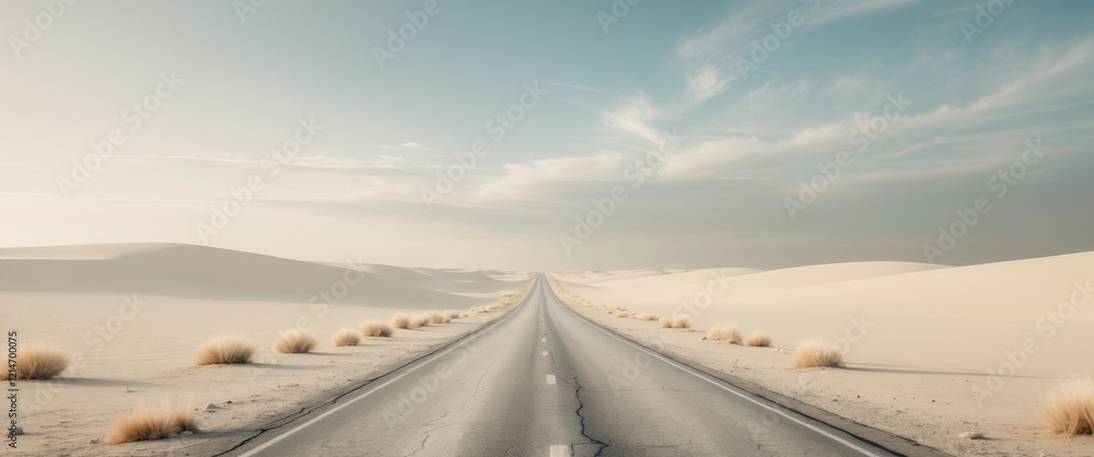 Fototapeta premium Long desert road leading towards a dramatic horizon.