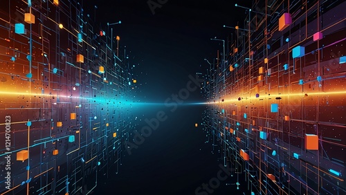 Modern digital abstract 3D background. Can be used in the description of network abilities, technological processes, digital storages, science, education, etc.