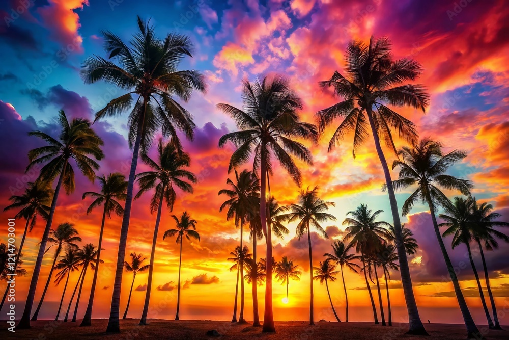 Surreal Sunset Silhouette Palm Trees - Dreamy Tropical Landscape Photography Surreal Sunset Silhouette Palm Trees - Dreamy Tropical Landscape Photography