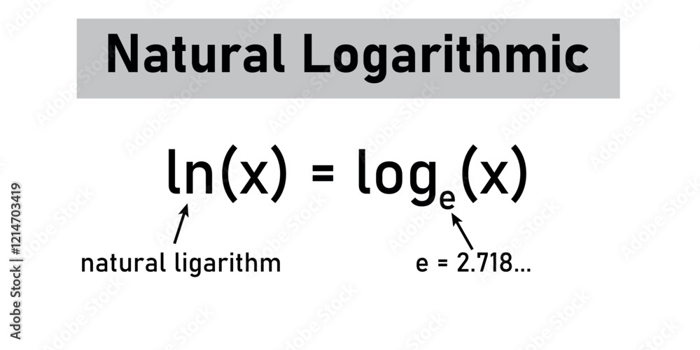 Natural logarithmic function formula in mathematics. Logarithm with base e. Natural logarithmic function formula in mathematics. Logarithm with base e.
