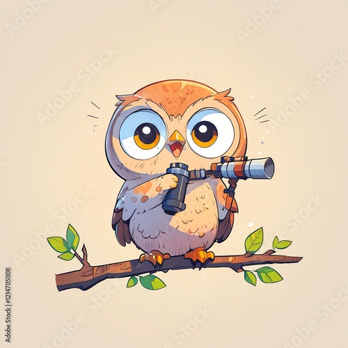 Adorable Owl with Binoculars on a Branch photo