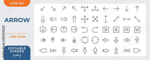 Arrow line icon set, editable icons collection.