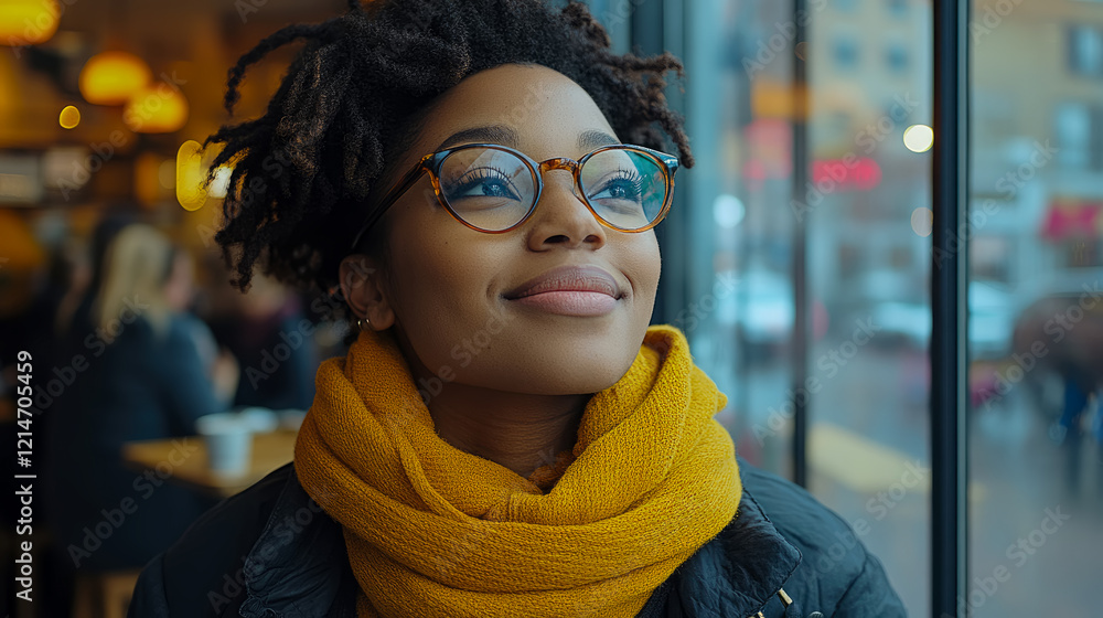 Portrait of a Woman with Dreadlocks and Glasses Daydreaming in a Cafe Portrait of a Woman with Dreadlocks and Glasses Daydreaming in a Cafe