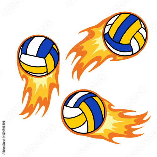 Volleyball bursts forward with a blaze. Blazing volleyball shoots through the air perfect for intense beach games and competitive play. Volleyball blaze with fire.
