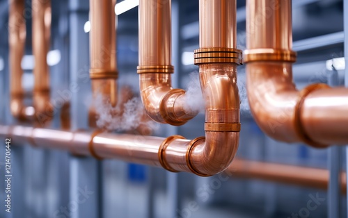 Close-up of copper pipes and rings.